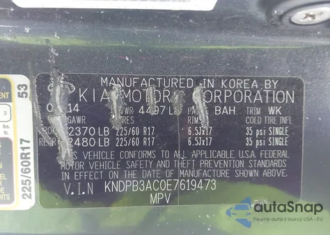 2014 Kia Sportage Lx из США, поврежденный, VIN KNDPB3AC0E7619473